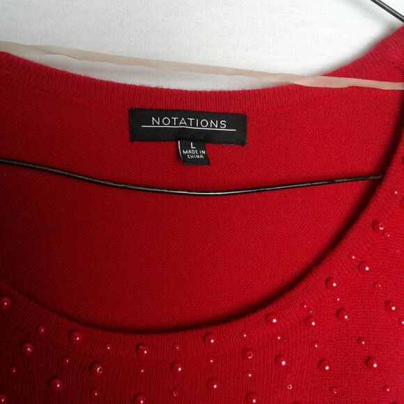 Red Notations Size Large Women's Sweater With Red Pearls Long Sleeve acrylic - Picture 4 of 5